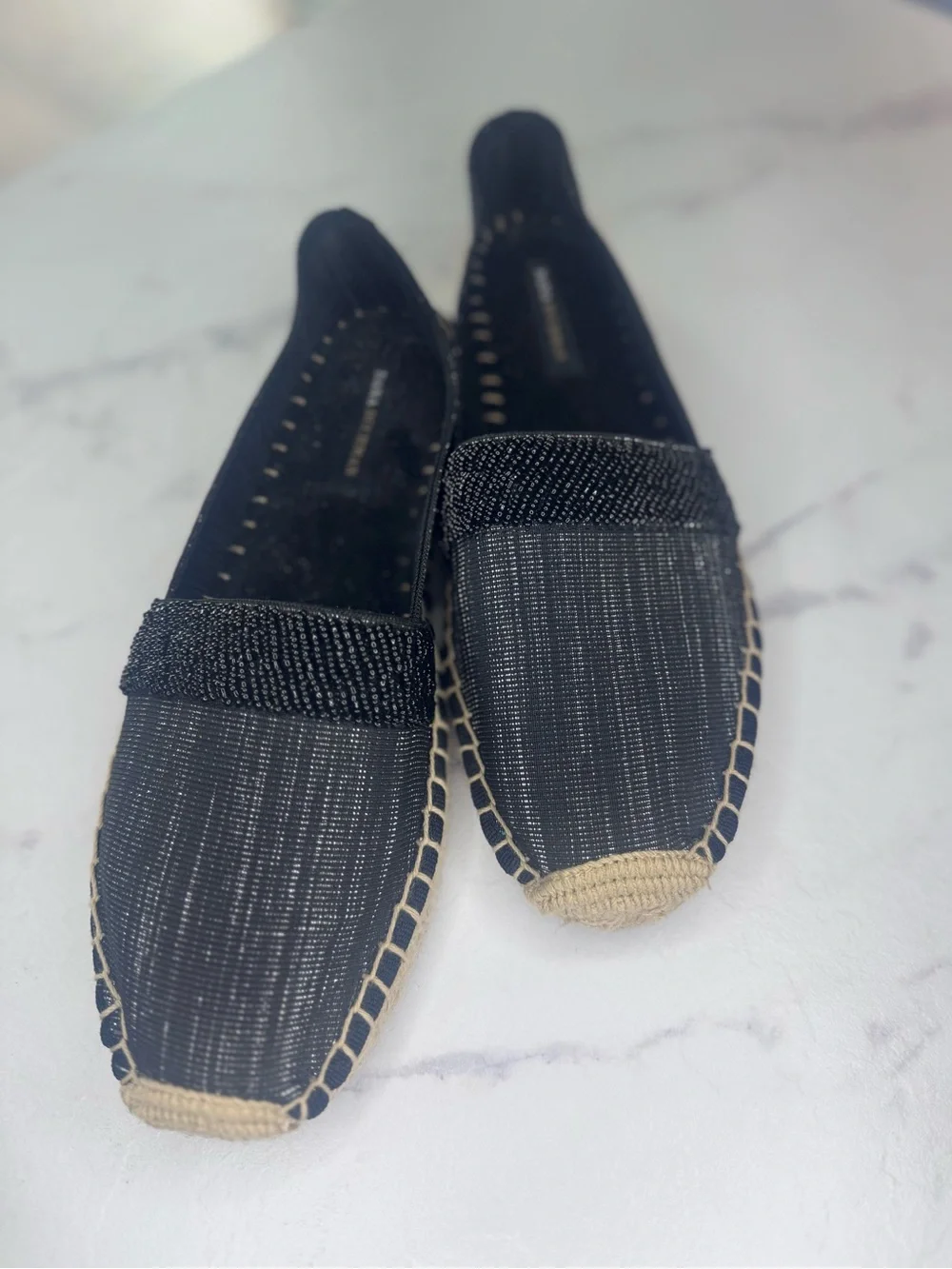 Dana Buchman Black Espadrille Slip On Flats w/ Natural Jute slides Woman’s 8.5